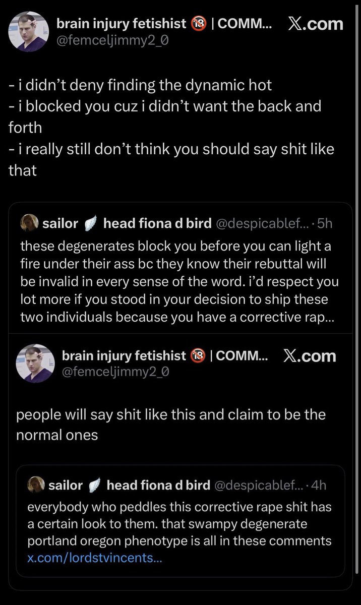 despicablefemme's tweet photo. and yet you’re still too much of a coward to come out and say you’re attracted to corrective rape! how are you gonna dish it out but can’t take the heat, this must be ur first paraphilia? #getaloadofthisguy #myfatherismyuncle #mymotherismycousin https://t.co/78zEqSfpo2