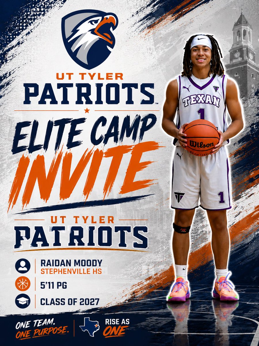 raidanmoody1's tweet photo. Thank you @zequetenorio and @uttylermbb for the Elite Camp invitation! Go Patriots! https://t.co/3sfAC0Qy2h