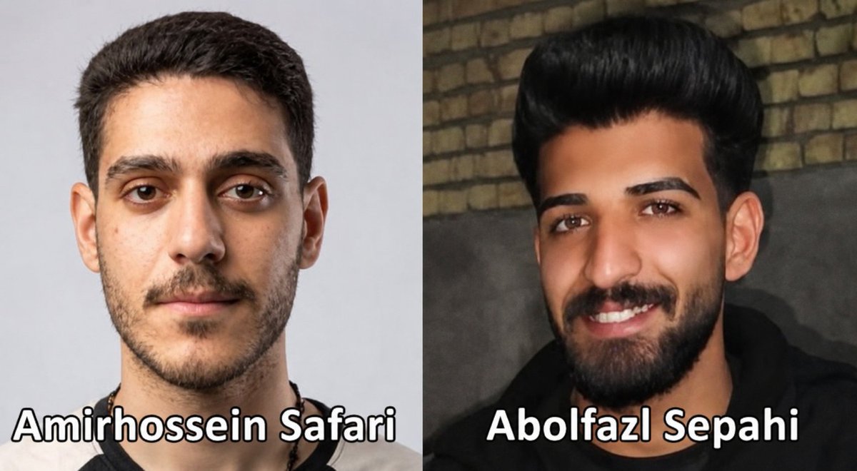 BorjkhaniP1847's tweet photo. 🚨 Iran Carries Out Two More Public Executions

Iranian state media report that Abolfazl Sepahi Badjani and Amirhossein Safari Hosseinabadi were executed today in public in Isfahan over their alleged involvement in the deadly Alikhani Square incident during the January 2026 unrest.

The executions, carried out in the presence of a crowd, mark another escalation in the regime's use of capital punishment following the nationwide protests.