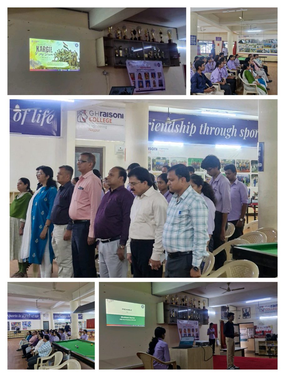nssghrce's tweet photo. The NSS Cell of GHRCE successfully organized a Kargil Vijay Diwas commemoration featuring a documentary screening and a two-minute silence for our martyrs. The program was graced by key campus dignitaries and actively attended by 32 dedicated NSS volunteers.
#nssghrce https://t.co/ylGeJJLqr8