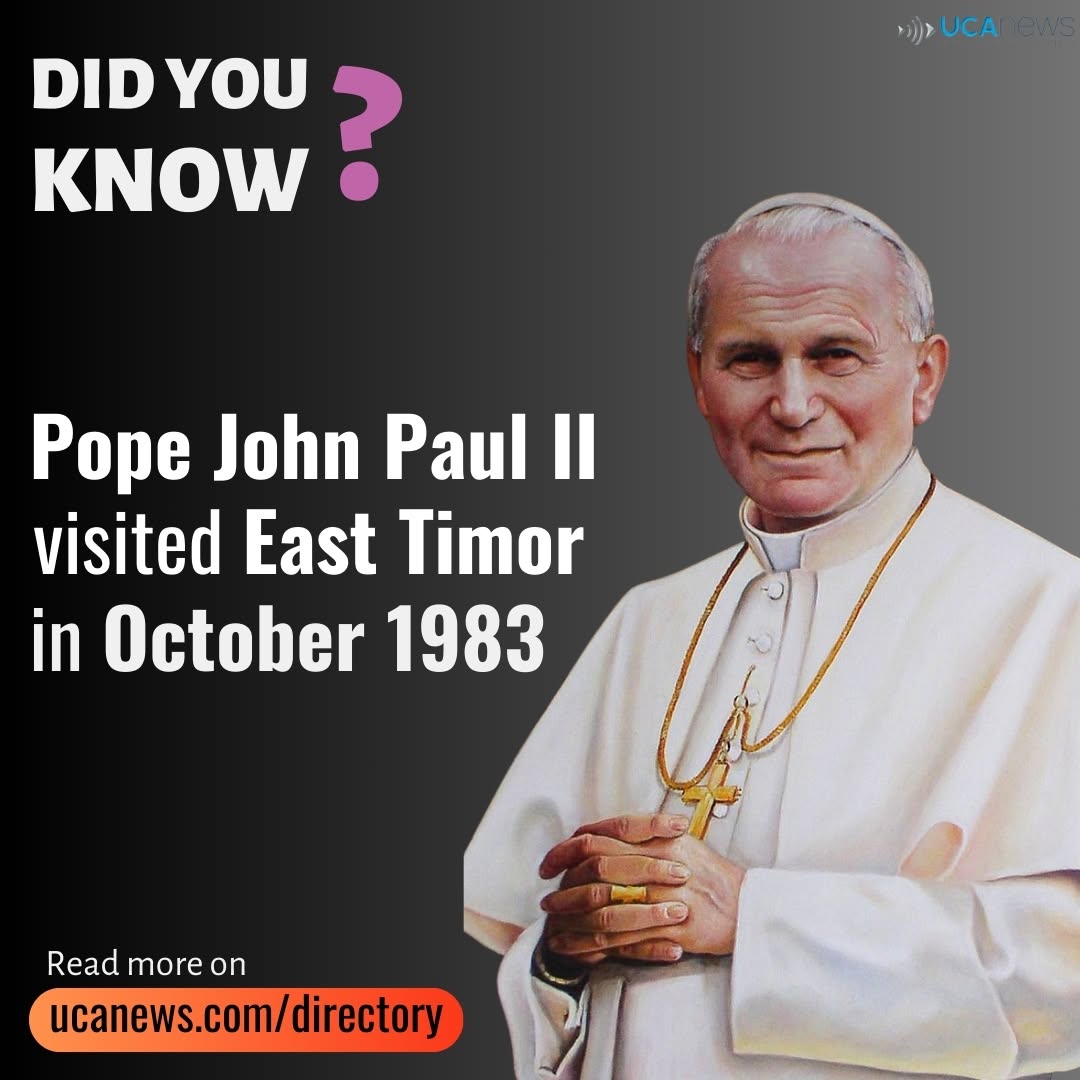 UCANews's tweet photo. #DidYouKnow?
Pope John Paul II visited East Timor in October 1983
Read more: https://t.co/24XBTtFQOQ
#popejohnpaulii #easttimor #PapalVisit #CatholicChurch #historyfacts #pray #jesus #God #Saints https://t.co/9hWhqqKPbY