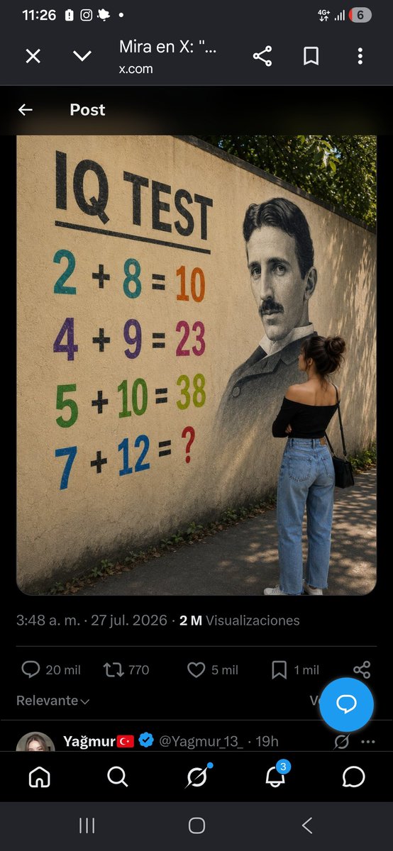 gfloressch's tweet photo. @miradreaamy 57. A la suma se agrega el resultado de la suma anterior. Así, 7+12 =19 + 38 (de la suma anterior) = 57 https://t.co/azrHLSyFPC