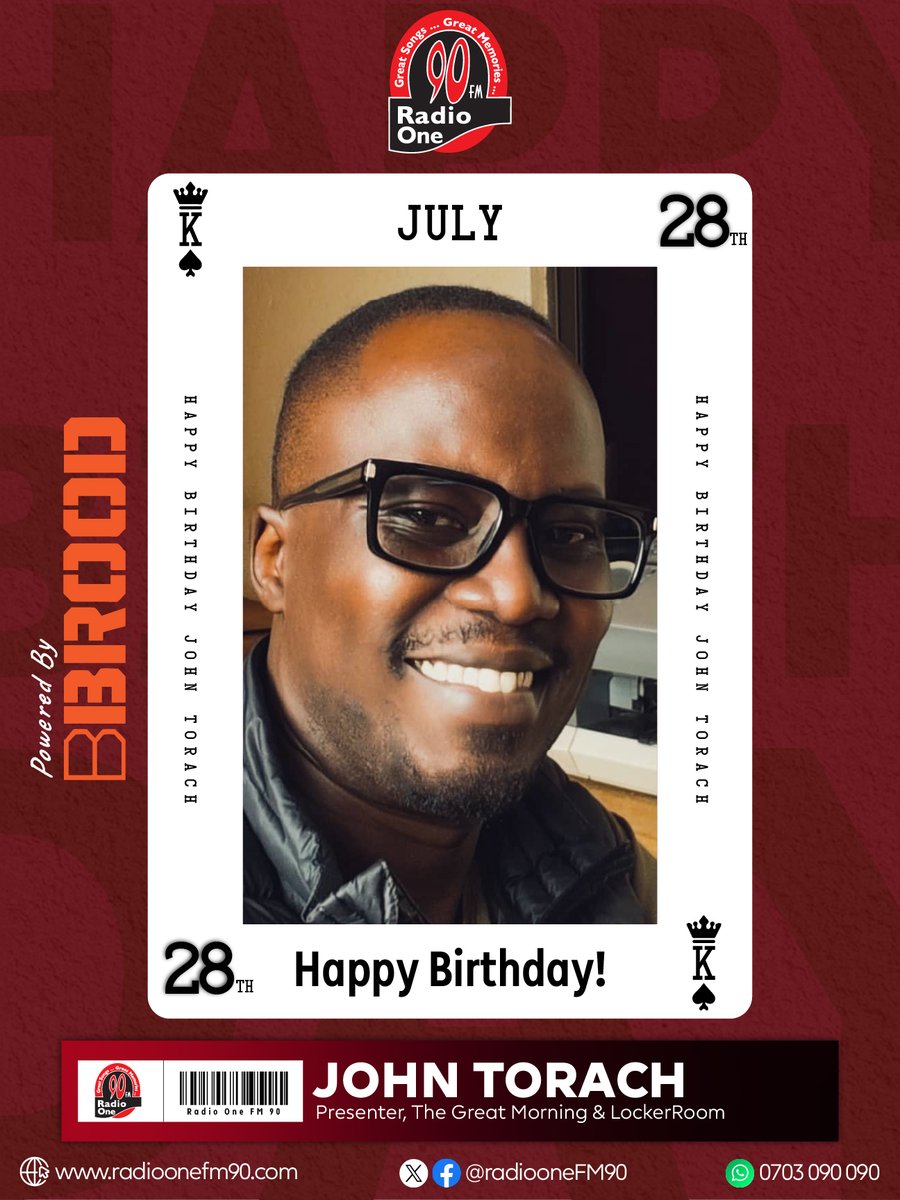 RadioOneFM90's tweet photo. π It's John Torach's (@jptorach) Day! π₯³
Happy Birthday to the voice behind The Great Morning & LockerRoom! Wishing you joy, good health, and another year of excellence. πποΈ
π° Birthday Moment powered by @Bbroodug.
#HappyBirthday #JohnTorach #RadioOne #FM90 https://t.co/omBOr7jScd