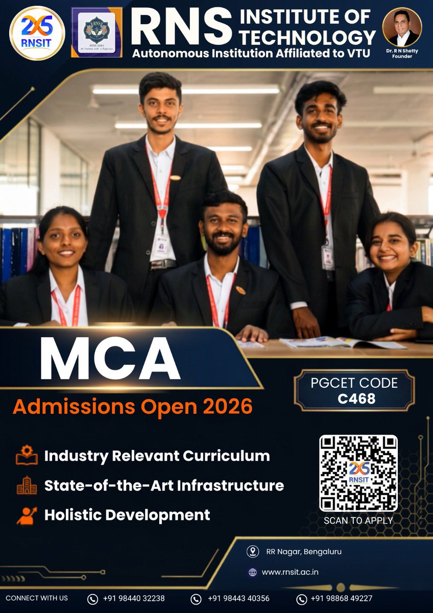 rnsitmca8421's tweet photo. 🎓 MCA Admissions Open | Batch 2026–28 | RNS Institute of Technology (RNSIT), Bengaluru https://t.co/agQVStJe3z