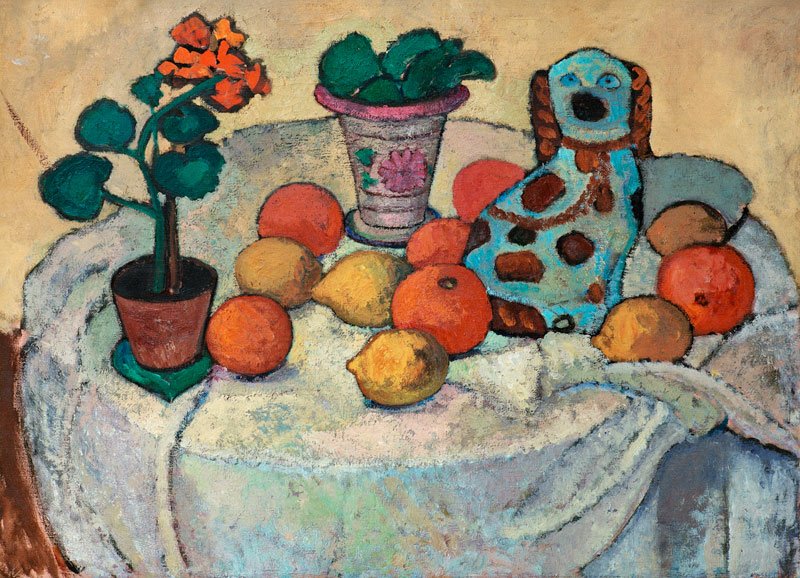 womensart1's tweet photo. Still life with oranges and stoneware dog, 1906 by German Expressionist painter Paula Modersohn-Becker #WomensArt https://t.co/jarJXzGAlh