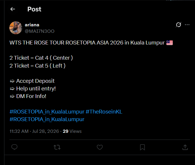 axelsosilviaa's tweet photo. @MAI7N3OO https://t.co/i0qz8Jag8h @MAI7N3OO 
https://t.co/rdmTSB3TAb @Mrsdraps256fp

Hello this scammer too yaa, copypaste carefull please! 

#ROSETOPIA_in_KualaLumpur #TheRoseinKL https://t.co/coj6XVQpAa