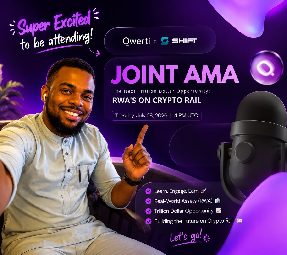 MaxzyPendragon's tweet photo. Really looking forward to this one.

Excited to join the @QwertiAI × @ShiftRWA AMA and hear how RWAs and tokenization are driving the next phase of on-chain finance.

Day: Tuesday 
📅 July 28 (Today)
⏰ 4 PM UTC

See you all there.

https://t.co/YLwXKFaNmt https://t.co/eda4HY8fmU