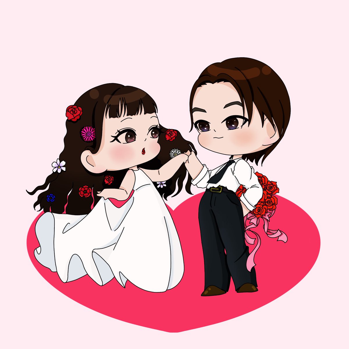 hinta_1945's tweet photo. 今回、ご縁があってお二人のイラストを描かせていただきました✨

本当に素敵なお二人でした♡

リクエストや依頼などありましたらコメントお待ちしてます！

 #イラスト  #カップルイラスト  #ミニキャラ https://t.co/nnNlALrglA
