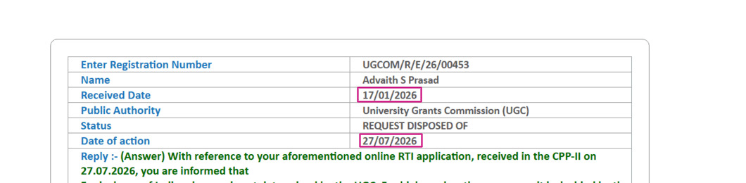advaith01's tweet photo. I forgot I had even filed an RTI. The government remembered 6 months later..Peak efficiency!!
#RTI #RightToInformation #UGC https://t.co/P8yeLYVsqD