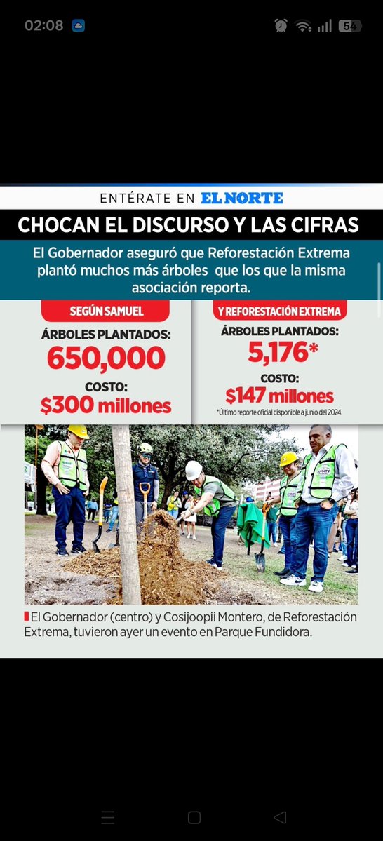 BATMAN21583151's tweet photo. @samuel_garcias LAS CIFRAS SON INFLADAS COMO LA VEZ PASADA SEGUN EL NORTE?  DE LA CIFRA QUE SEGUN TU DE LOS ARBOLES PLANTADOS VS LOS QUE INFORMO LA SECRETARIA DEL MEDIO AMBIENTE? https://t.co/a0JgdTKQ9A