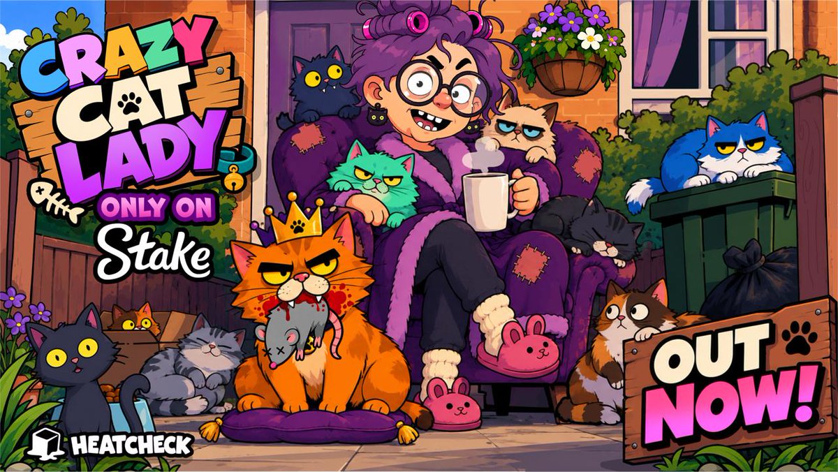 heatcheck's tweet photo. Introducing our newest game, Crazy Cat Lady, only on @Stake and @StakeUsa!! 😻😼😽

Chaos has officially been unleashed!! Hunt rats, power up your cats with catnip, and discover three unique bonus games.  Max win of 50,000x!!! 🙀

We’re proud of how this one turned out and can’t wait to see what you guys think.  Comment below and we will juice some of our supporters to try it out!

🎁 Stake ID + RT and share those wins!