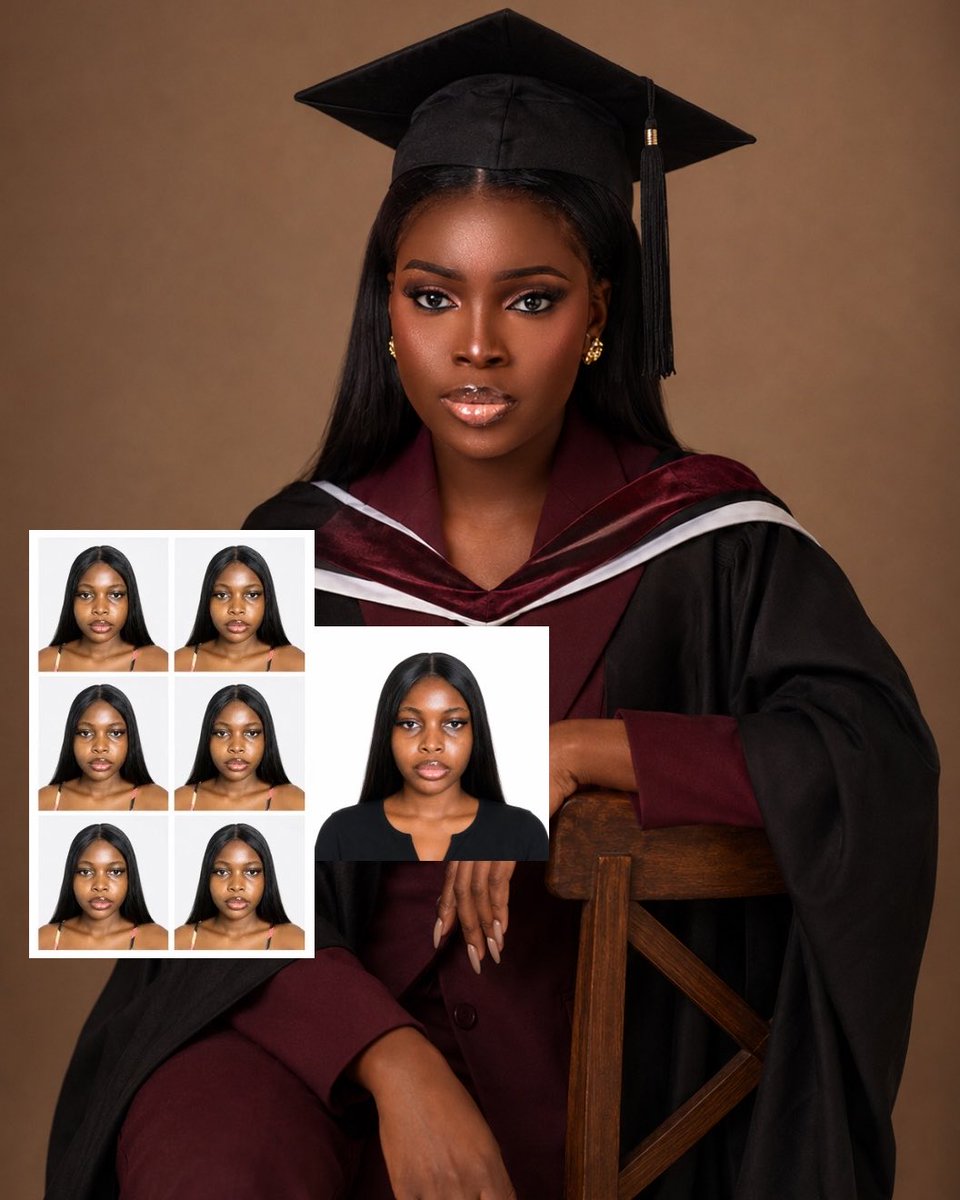 jumokeAIQueen's tweet photo. Stop paying for passport photos.

You can create one with just your phone and ChatGPT in under 60 seconds.

Here's the prompt:
Transform this selfie into a professional passport/ID photo. Plain white background, even studio lighting with no harsh shadows. Neutral facial expression, eyes open, looking directly at camera. Head and shoulders framing, centered. Remove any glasses glare, hats, or filters. Natural skin tone, no beauty filter distortion. Sharp focus, high resolution, photorealistic — must look like an actual photograph, not AI-generated or airbrushed. Crop to standard passport photo ratio (2×2 inches / 51×51 mm).

Bookmark this, you'll thank yourself when you need a passport photo.

Repost so someone else can save money too.