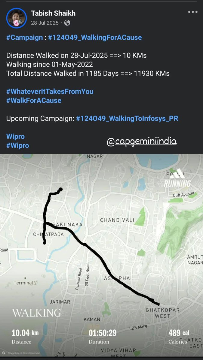 TabishSk21's tweet photo. * #Campaign : #124O49_RunningForACause *

Distance Ran on 28-Jul-2024 ==> 05 KMs
Running since 09-Aug-2022 
Total Distance Ran in 720 Days ==> 3600 KMs

#WhateverItTakesFromYou
#RunForACause

Upcoming Campaign: #124O49_WalkingToInfosys_PR 

@Capgemini 
#Capgemini https://t.co/PBi1ao0ahF
