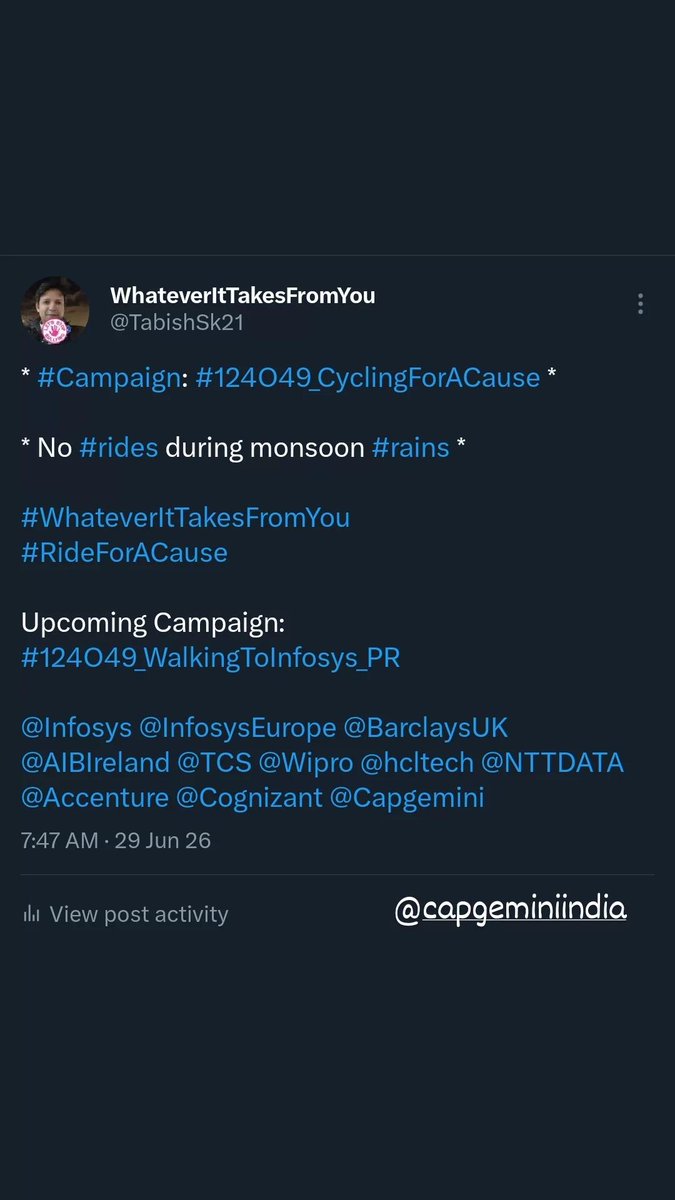 TabishSk21's tweet photo. * #Campaign : #124O49_RunningForACause *

Distance Ran on 28-Jul-2024 ==> 05 KMs
Running since 09-Aug-2022 
Total Distance Ran in 720 Days ==> 3600 KMs

#WhateverItTakesFromYou
#RunForACause

Upcoming Campaign: #124O49_WalkingToInfosys_PR 

@Capgemini 
#Capgemini https://t.co/PBi1ao0ahF
