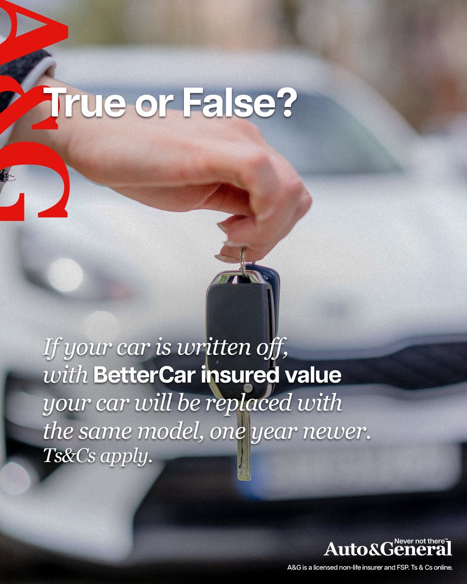 AutoandGeneral's tweet photo. At Auto&amp;General, restoration is about more than getting you back on the road 

It’s about moving you ahead.

True or False: If your car is written off, with BetterCar insured value, your car will be replaced with the same model, one year newer. Ts&amp;Cs apply. Comment below! https://t.co/BHgXqicmdW