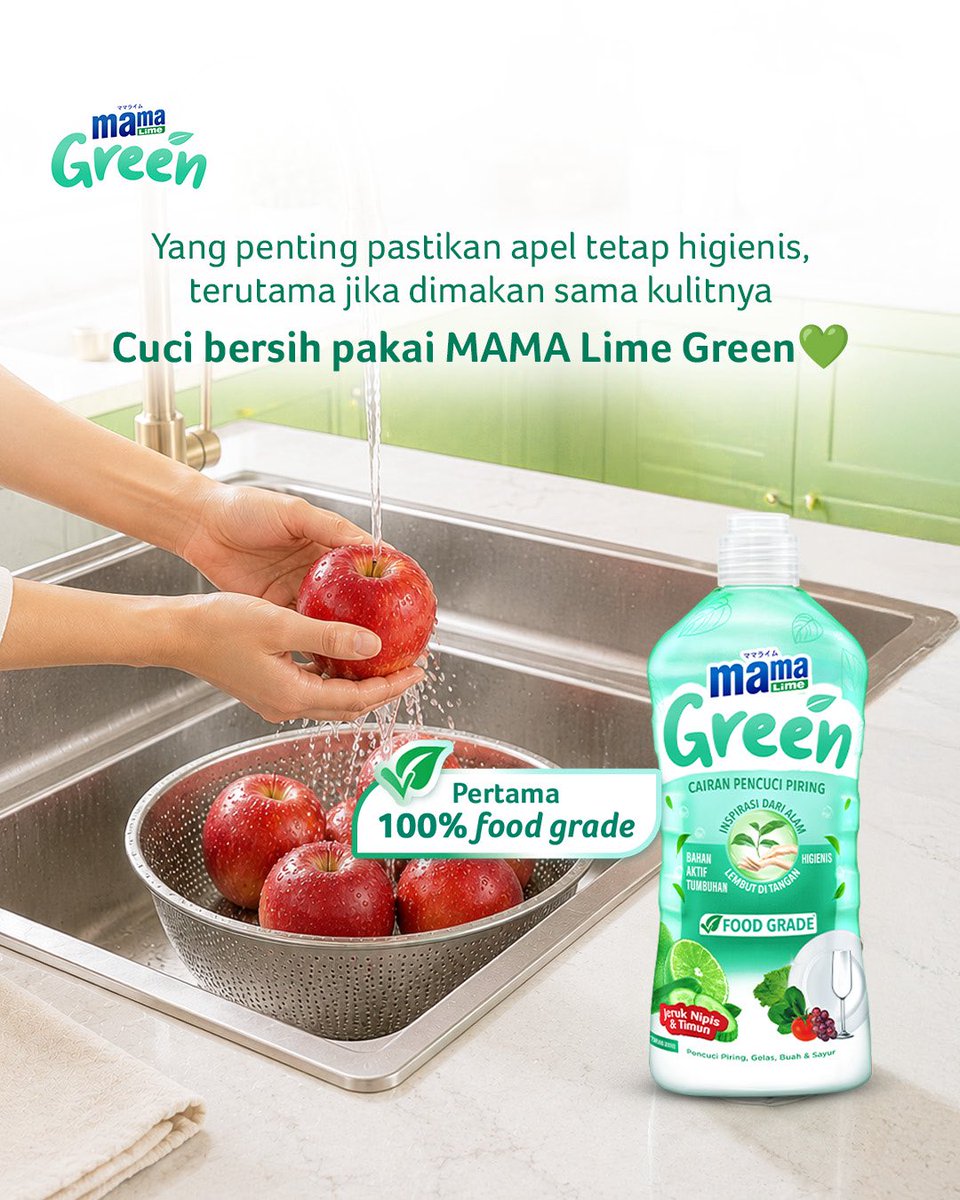 MAMA_Indonesia's tweet photo. Kulit apel mengandung serat dan nutrisi, tapi ada juga yang lebih suka dikupas dulu.

Apa pun pilihannya, jangan lupa cuci apel sampai bersih pakai MAMA Lime Green sebelum dinikmati, ya! 💚 https://t.co/QEkc5QIZMh