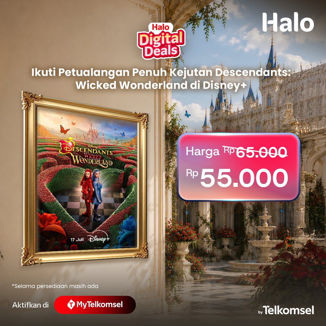 ar3klokal's tweet photo. ✨ Dunia penuh kejutan kembali terbuka!

Ikuti petualangan terbaru di Descendants: Wicked Wonderland dan temukan berbagai kejutan di setiap misinya.

Streaming hanya di Disney+. Aktifkan di MyTelkomsel!

*Syarat dan ketentuan berlaku. https://t.co/DRMpla0hOh