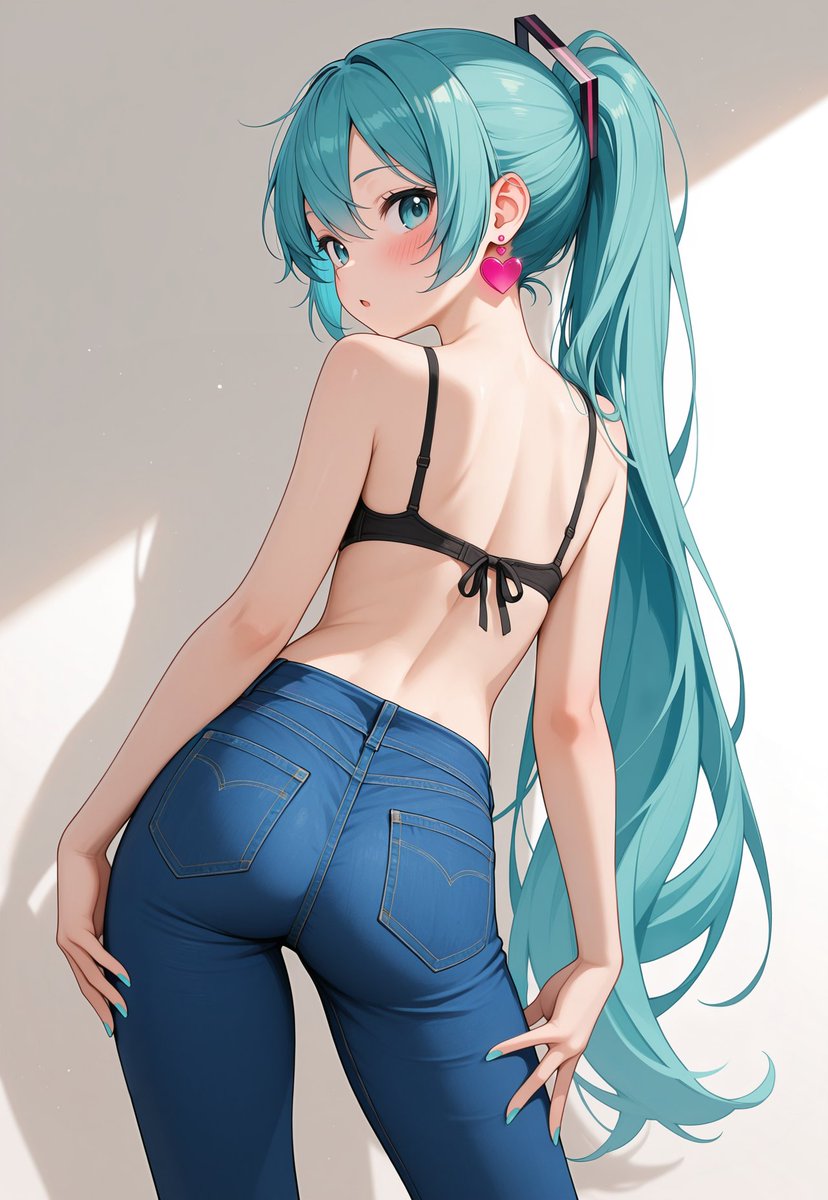 Crocnest's tweet photo. ジーンズを履いたミク SFW Illustration. No nudity or suggestive intent  #初音ミク https://t.co/bEPdtYzz1T