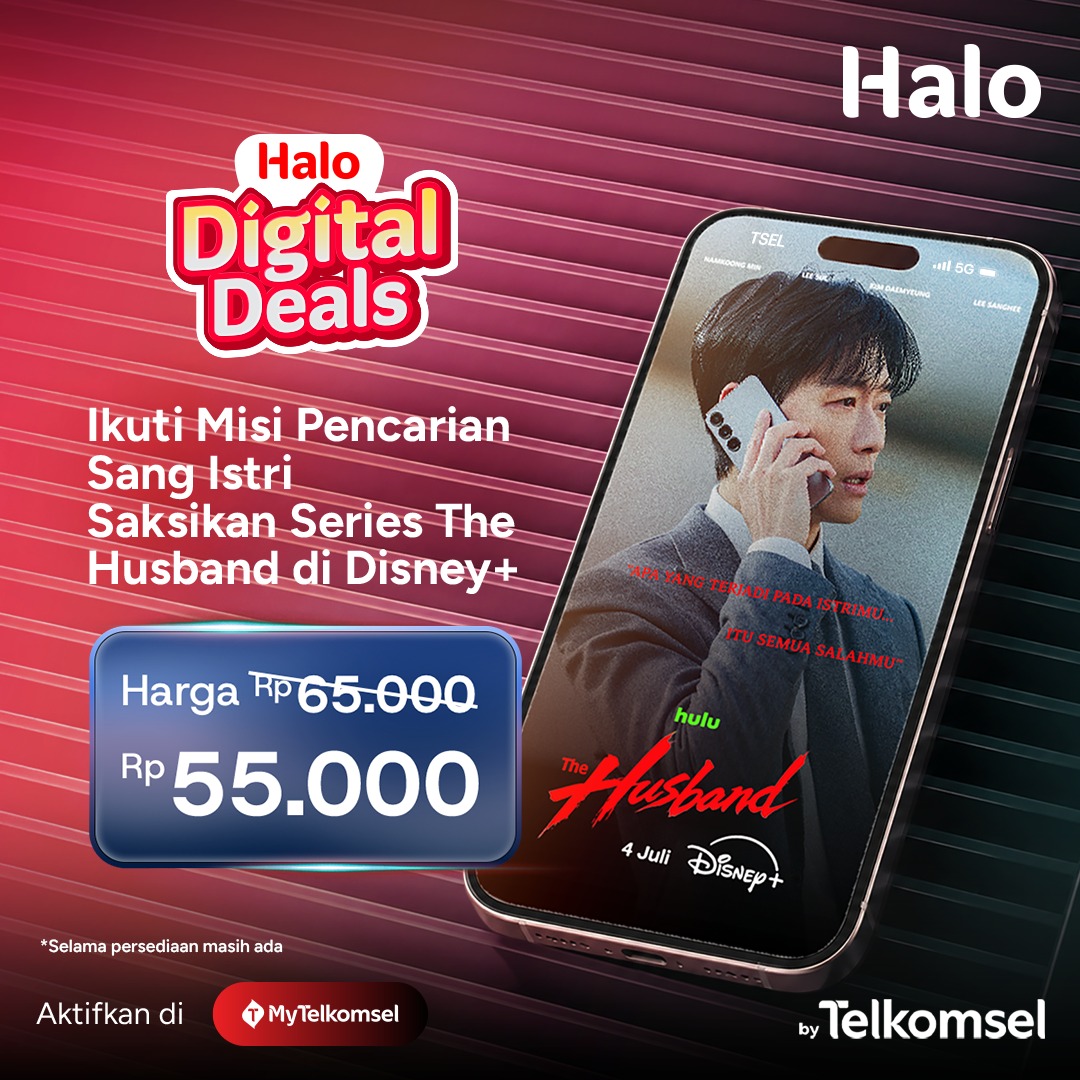 ar3klokal's tweet photo. 🎬 Penasaran dengan misteri di balik hilangnya sang istri?

Saksikan The Husband di Disney+. Spesial pelanggan Telkomsel Halo, langganan Disney+ cuma Rp55.000/bulan (dari Rp65.000) lewat Halo Digital Deals.

�� Aktifkan sekarang di MyTelkomsel!

*Syarat dan ketentuan berlaku. https://t.co/ikgRtw2GSX