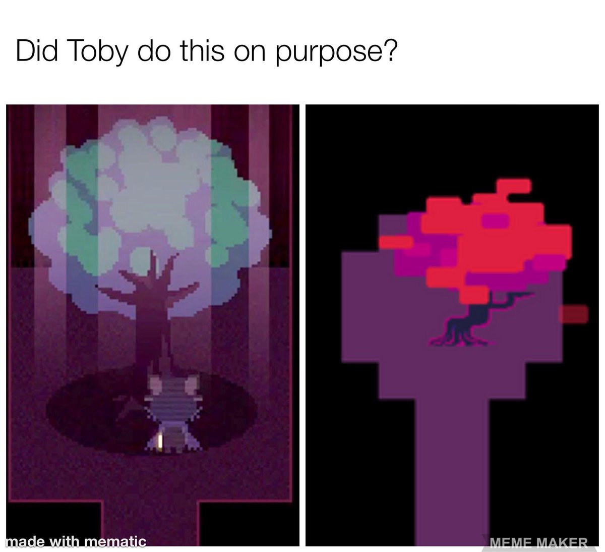 qpil_in's tweet photo. first we had tap and hold thing, now out of the sudden some lone tree from Deltarune all over the place.
fun fact btw, OneShot, one of my favourite games of all time, also has a lone tree, even way before Deltarune was released. Hmmm... just something to think about. https://t.co/HROM1c8CWh