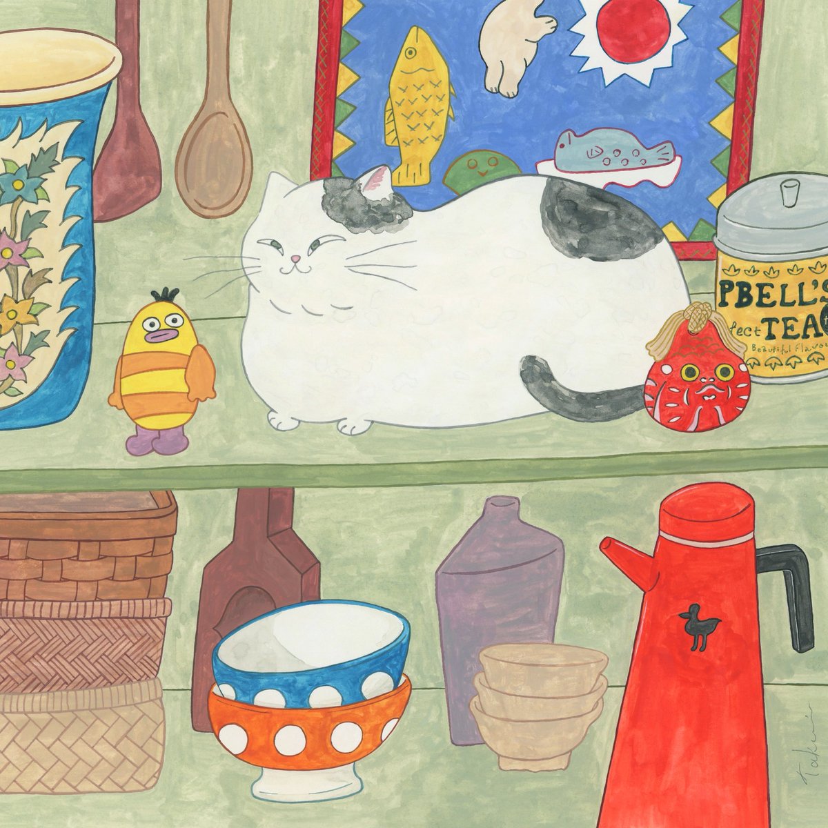namakoseijin's tweet photo. 本日スタートしました！
ギャラリールモンドのチャリティ展『CAT POWER 2026』に出展中の作品です🐈

@galerie_lemonde 
#イラストレーション #illustration 
#catpower #catpower2026 https://t.co/MUxW9Ovjiu