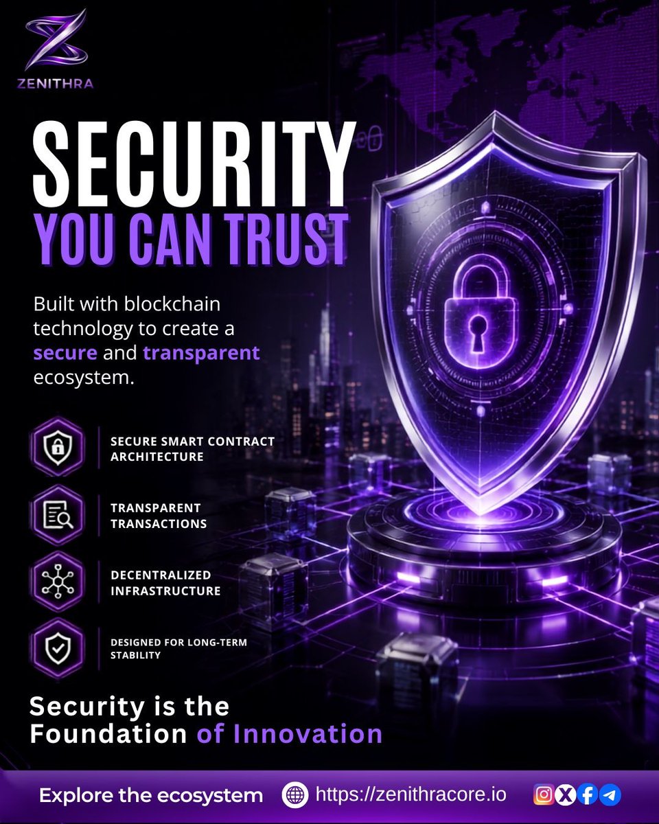 ZenithraCore's tweet photo. Trust isn't promised—it's built

At Zenithra, security is at the heart of everything we create

Explore the Zenithra ecosystem today

#Zenithra #Blockchain #BlockchainTechnology #Web3 #Crypto #CyberSecurity #SecureBlockchain #SmartContracts #Decentralization https://t.co/SnqAaPpXID