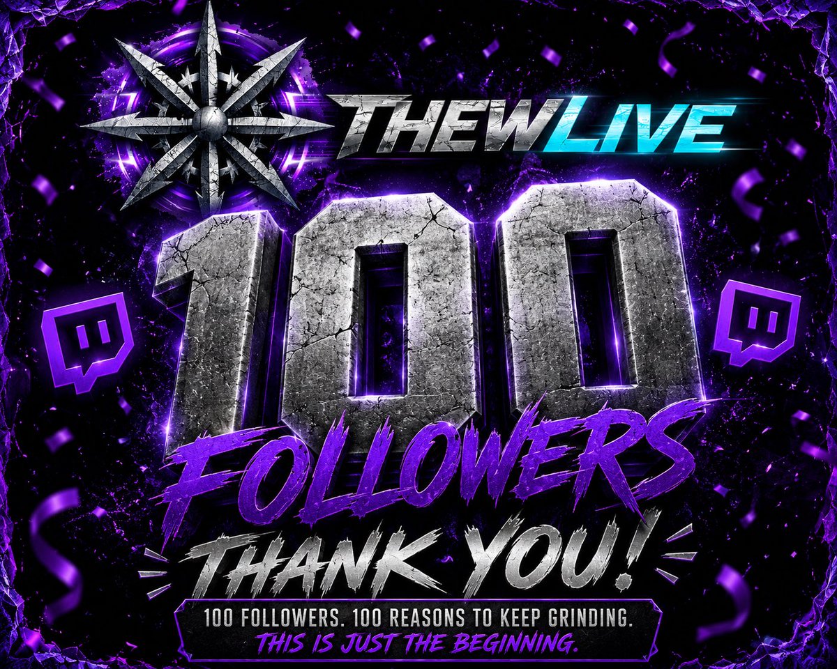 Thew_Live's tweet photo. 100 ON TWITCH. 🎉💜
We officially hit 100 followers.
Seriously… thank you to every single person who’s stopped by the stream, chatted, lurked, laughed at my fails, or hit that follow button.From horror games to Sea of Thieves adventures and everything in between 
#twitch https://t.co/bJdCyFllnc