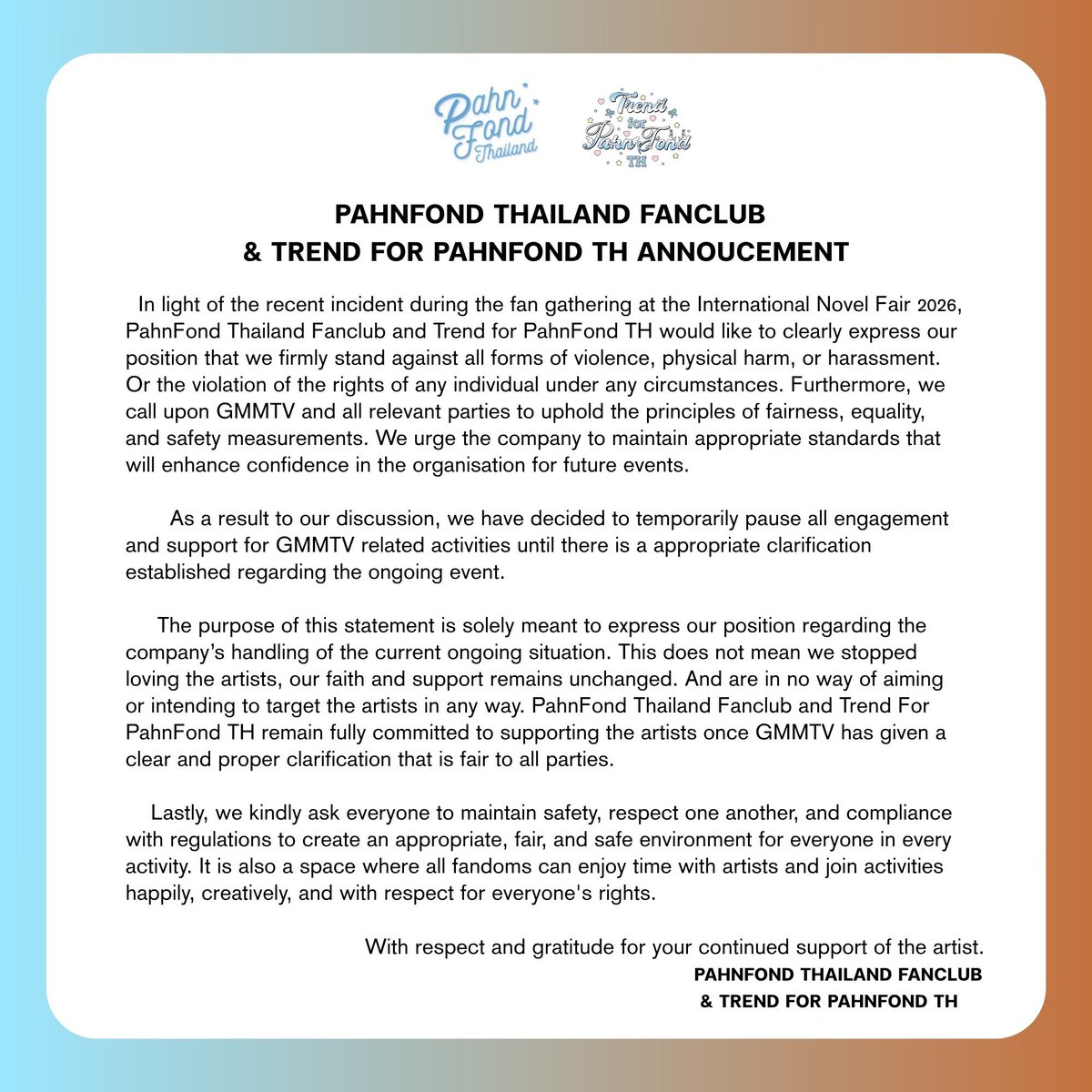 PahnFond_THFC2's tweet photo. ประกาศจาก PAHNFOND THAILAND FANCLUB และ TREND FOR PAHNFOND TH https://t.co/MHj1giRaiA