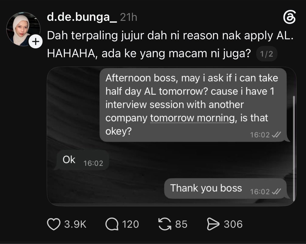 kamaghul's tweet photo. Jujur terus bagitahu boss ada iv company lain 😭 https://t.co/NzRV0I2I5w