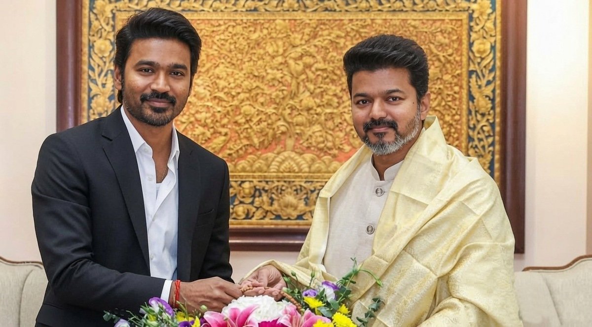heypriyanshere's tweet photo. Pov it's 2031 - 

Hon CM of TamilNadu Dhanush met Hon PM of India Vijay Talapati 👺💥 https://t.co/Bo0wksGsUb