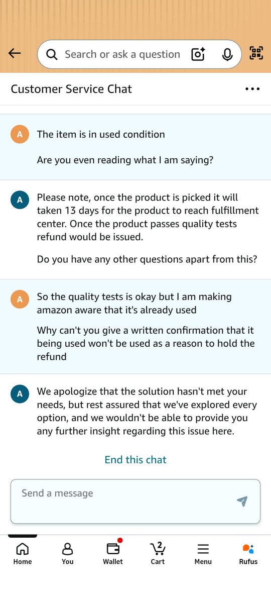 Ank17gupta's tweet photo. @amazonIN @amazon @AmazonHelp @amazonIN I have made amazon aware that the item is used. I want a written confirmation that it being used won't be used as a reason to hold back the refund https://t.co/0HshI1fBjP