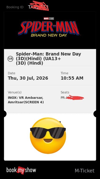 Guri7087964's tweet photo. Anyone going Amritsar inox: Vr for spiderman brand new day movie I have two tickets 🎟️ https://t.co/0nzOddhKZW