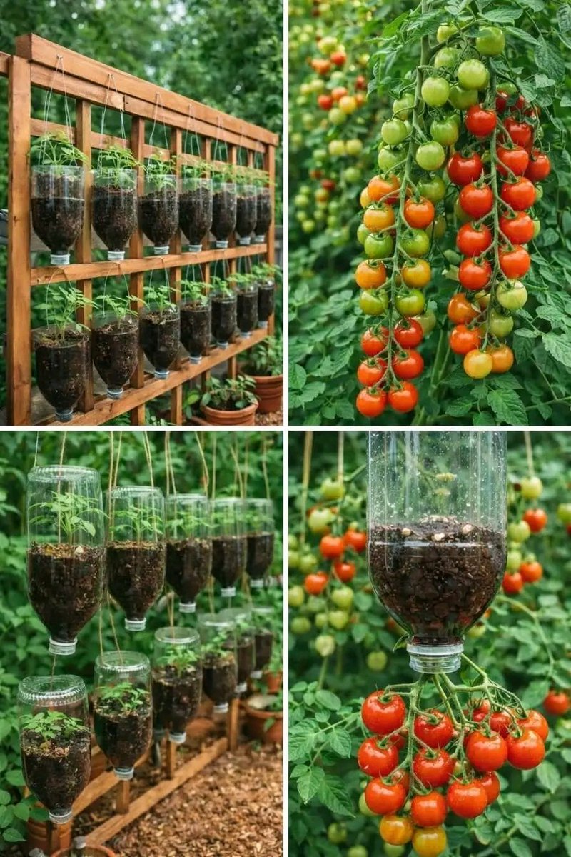 Bidoneses's tweet photo. Growing tomatoes in plastic bottles https://t.co/228Z6LPpig