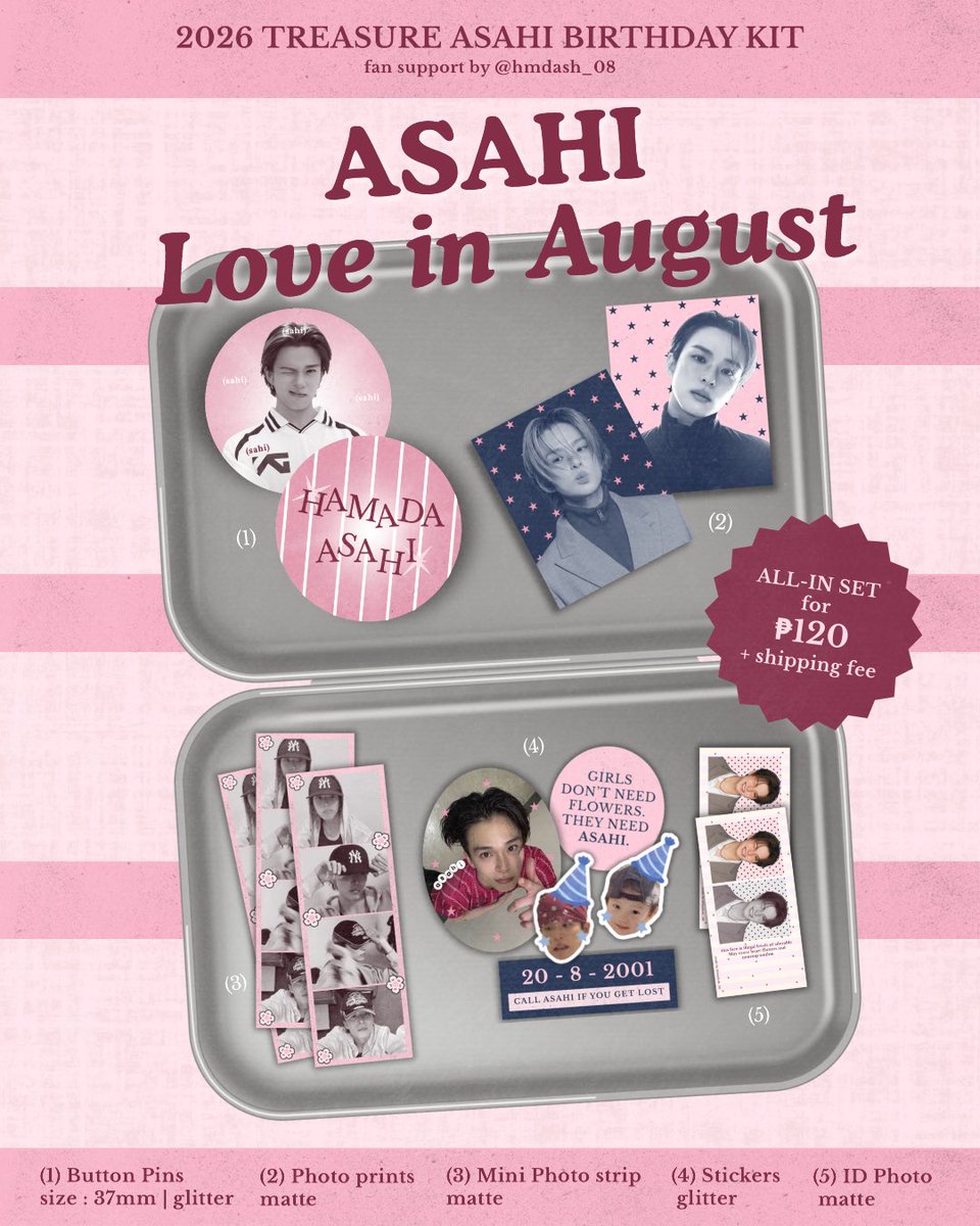 hmdash_08's tweet photo. 2026 𝑨𝑺𝑨𝑯𝑰 𝑩𝒊𝒓𝒕𝒉𝒅𝒂𝒚 𝑲𝒊𝒕 𝑷𝑯
  ⤿ fan support by @hmdash_08

[ 𝑨𝒔𝒂𝒉𝒊 : 𝑳𝒐𝒗𝒆 𝒊𝒏 𝑨𝒖𝒈𝒖𝒔𝒕 🌸 ]

❀ limited slots only
❀ additional freebies will be provided

📋 Order Form: https://t.co/hDo4VU6CK8

wts lfb #트레저 #아사히 #ASAHI #アサヒ #朝光 https://t.co/DKbhAziHH2
