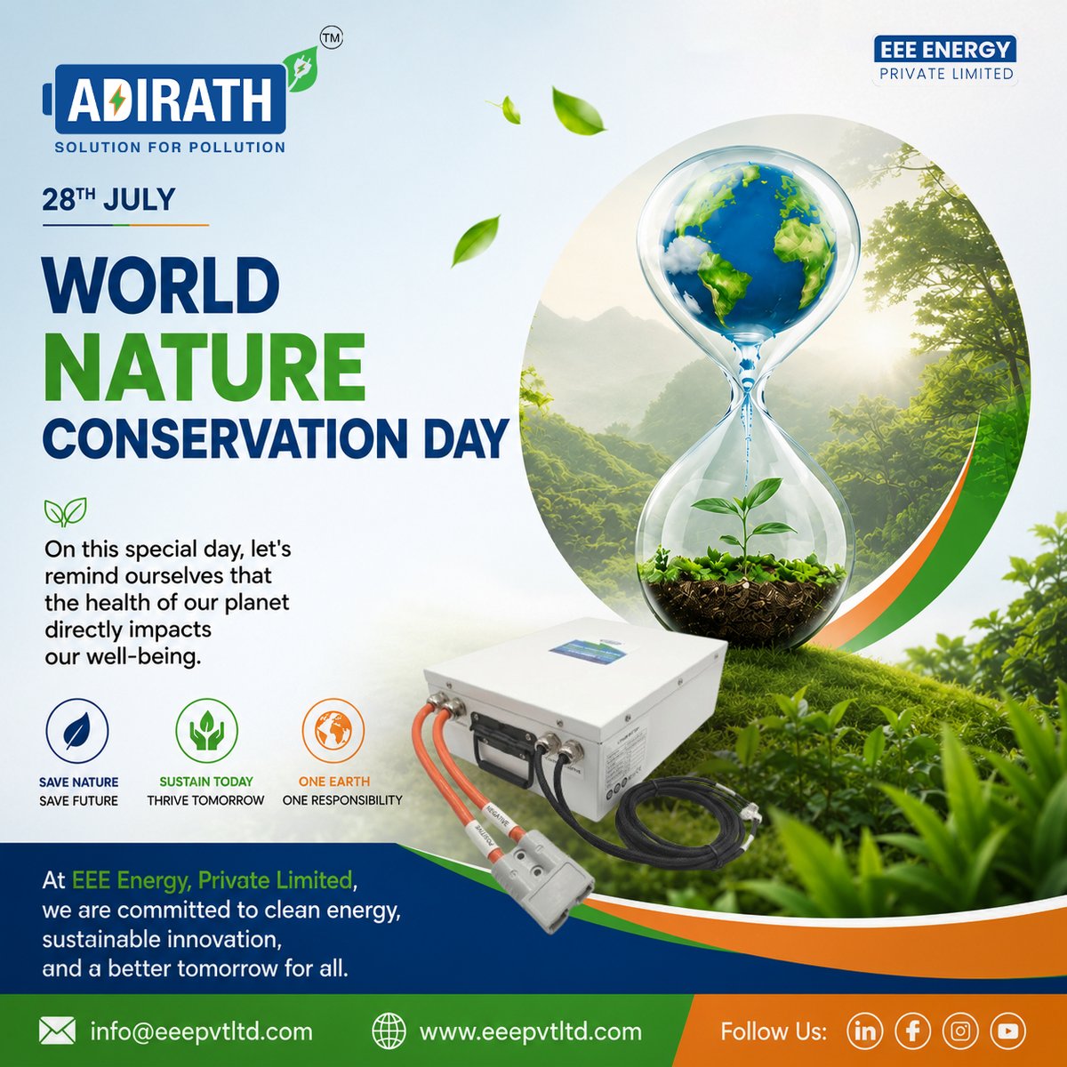 Adirathbattery's tweet photo. 🌍 Happy #WorldNatureConservatioDay! 🌱

Powering a cleaner tomorrow with Advanced Lithium Batteries, BESS, Industrial Automation &amp; Robotics Solutions. 

📞 +91 6385518611 | +91 8807487020
📧 info@eeepvtltd.com | sales@eeepvtltd.com
🌐 https://t.co/dAZtLl7DKQ

#Adirath #BESS https://t.co/DYP03io1aV
