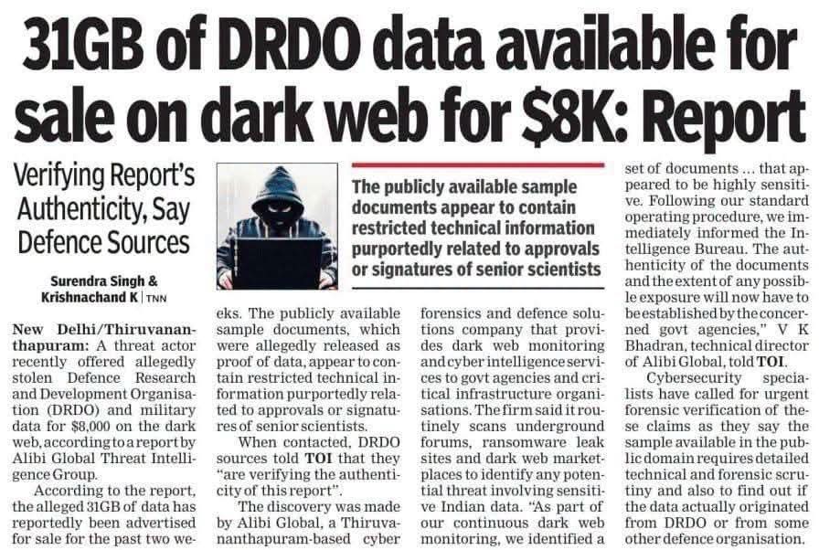CongressSevadal's tweet photo. Missile guidance secrets for sale on the dark web for $8,000  and years later, the Modi govt still doesn't know when DRDO got hacked. 

All the "Aatmanirbhar Bharat" chest-thumping, and our defence secrets are being hawked like a garage sale. 

Vigilance? More like negligence.
@RahulGandhi @srinivasiyc