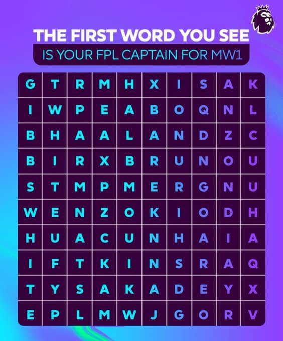 FPL_dWeebs's tweet photo. The first player you see in this image will be your captain in GW1

Tell me which player did you see first? 😅

#FPL
#FPLCommunity https://t.co/9Z9CzqdWo9