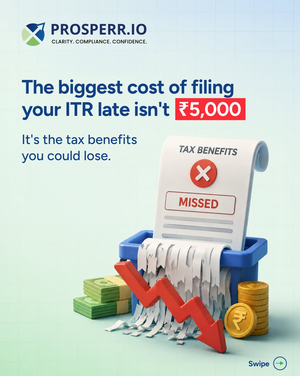 ProsperrOne's tweet photo. The deadline isn't just about avoiding a penalty.

It's about protecting your tax choices, your refund, and benefits that may not be available later. Download the Prosperr One app: https://t.co/RPfoL6ot5n
#ITR2026 #IncomeTax #TaxPlanning #Prosperr #ITRDeadline https://t.co/rQOucemqYQ