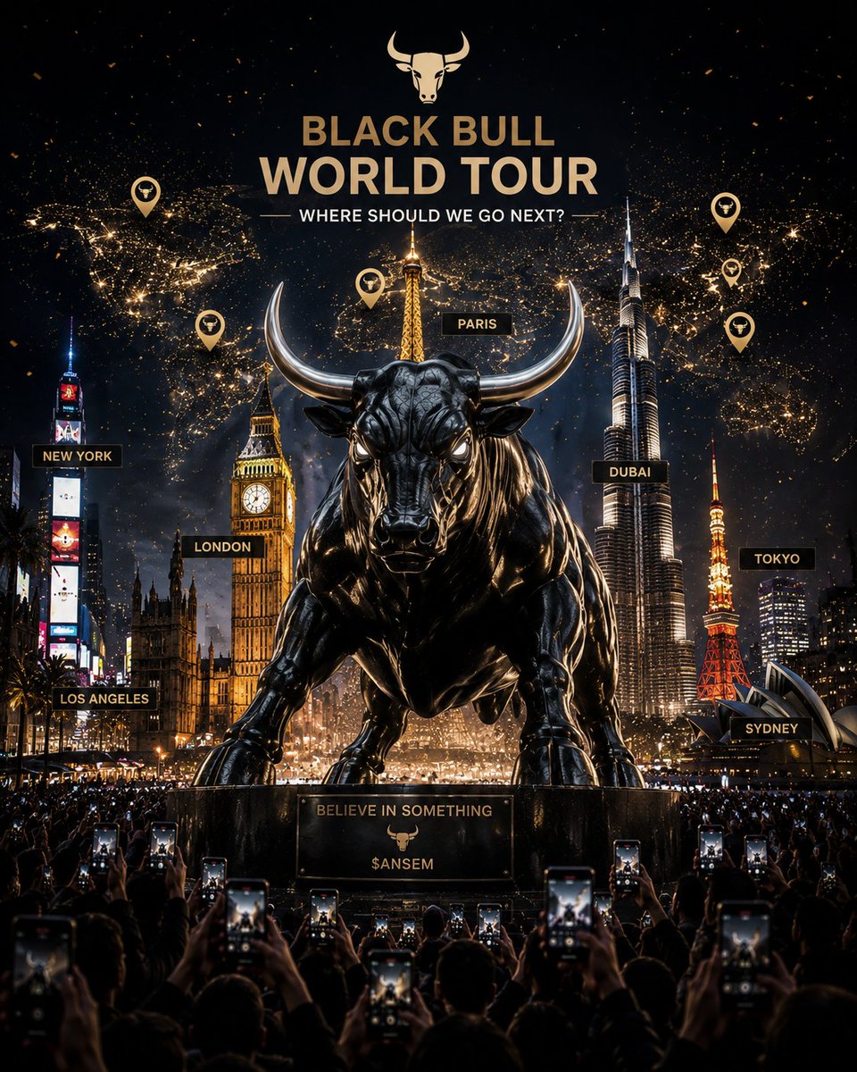 Emprendeonlinee's tweet photo. If the Black Bull could appear in one city every day, where would you send it next?

🇺🇸 ✅ Times Square 
🇬🇧 ✅ London

Tomorrow... 🌍 Your choice.

Drop your city below. 👇🐂

Believe in Something $ANSEM

#ANSEM #BlackBull #Solana https://t.co/l7ZkLBH9MC