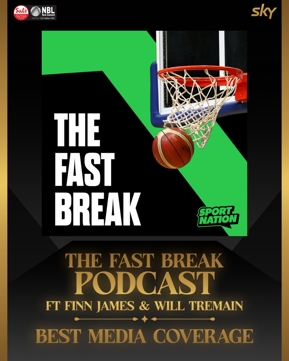 nznbl's tweet photo. 2026 BEST MEDIA COVERAGE. 🏆🎙️

The Fast Break Podcast, hosted by Finn James and Will Tremain, has taken home the 2026 Sal's NBL Best Media Coverage award!

Throughout the season, the podcast has gone beyond game recaps, delivering insightful discussions, exclusive interviews and engaging content that has helped showcase the people and stories behind the Sal's NBL.

A fantastic achievement and a deserved recognition of Finn and Will's contribution to covering the league. 👏

@skysportnz