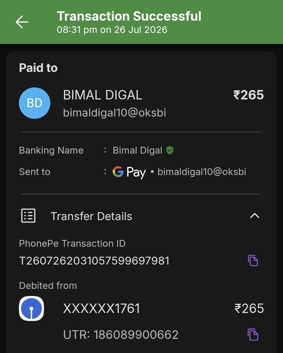 SunilSe44540955's tweet photo. @UberIN_Support Sharing the payment details airport toll 40rs and to driver 265rs total 305 https://t.co/x8U4Eisjae