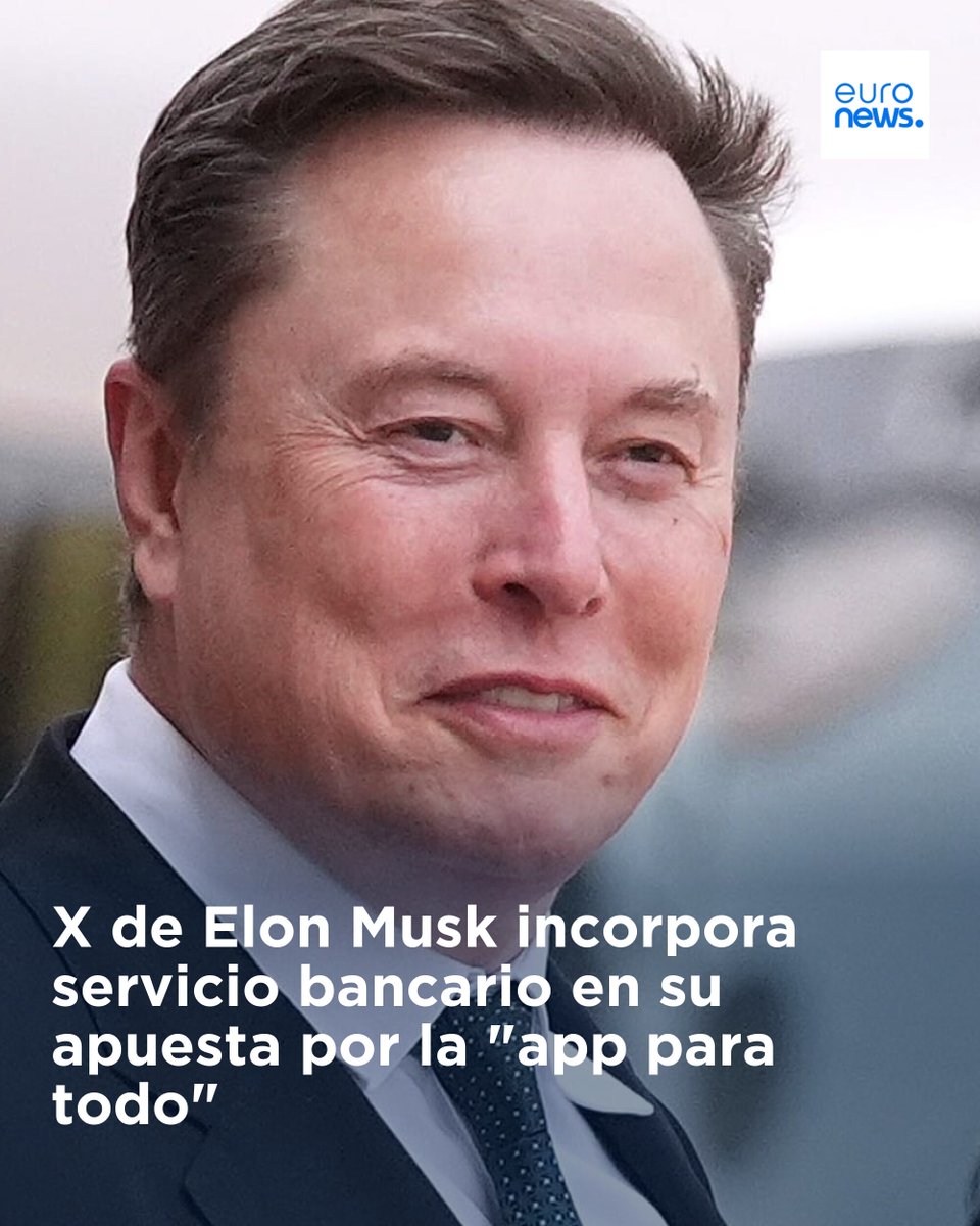 euronewses's tweet photo. X de Elon Musk incorpora servicio bancario en su apuesta por la "app para todo"
➡️ https://t.co/GFW0Yi5eNk https://t.co/lFuo12tB2J