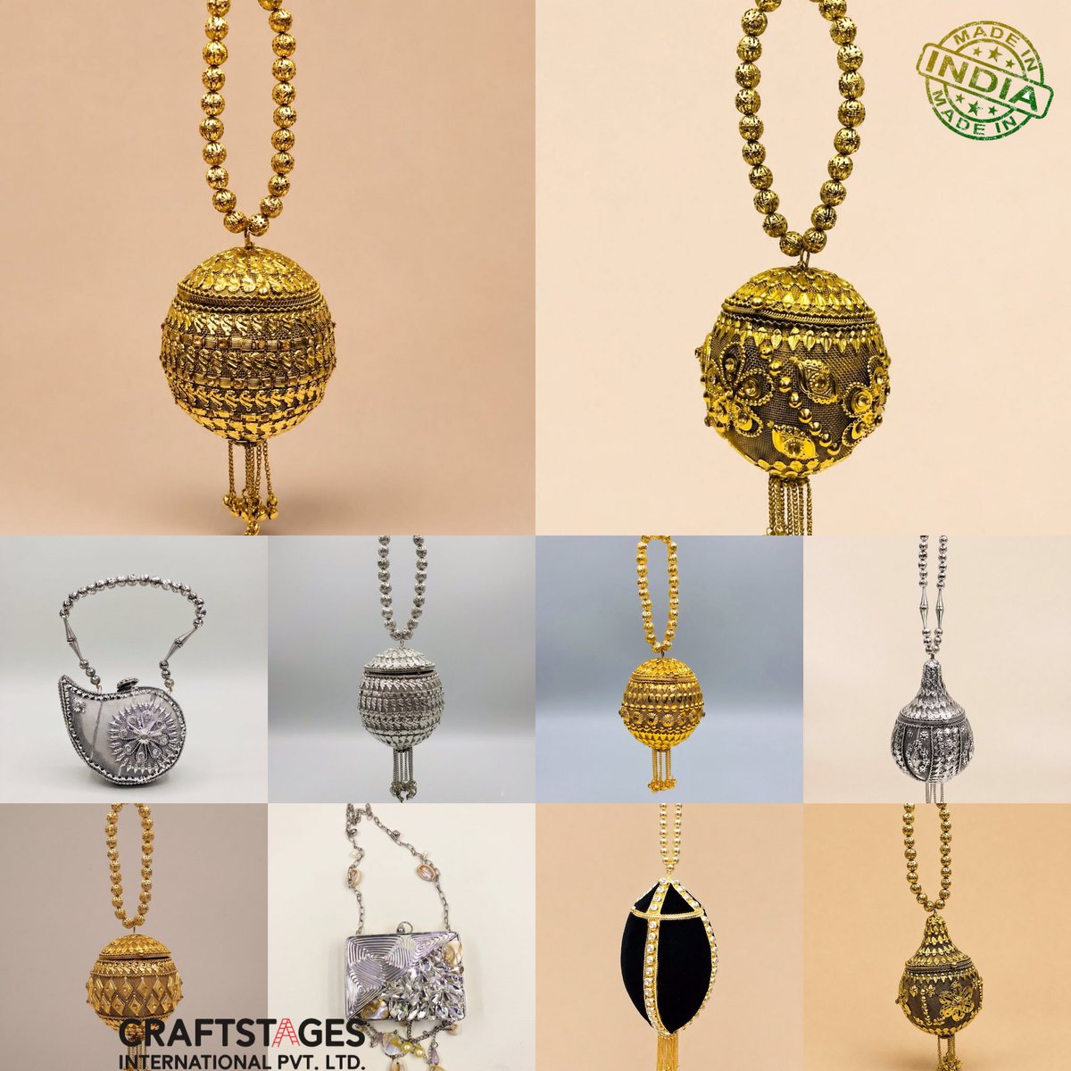 CraftstagesCs's tweet photo. Celebrate the timeless beauty of Indian craftsmanship with these exquisite handcrafted metal potli bags and clutches. Every piece is thoughtfully designed with intricate detailing, blending traditional artistry with modern elegance. Perfect for weddings, festive celebrations https://t.co/kl5Si4UivF