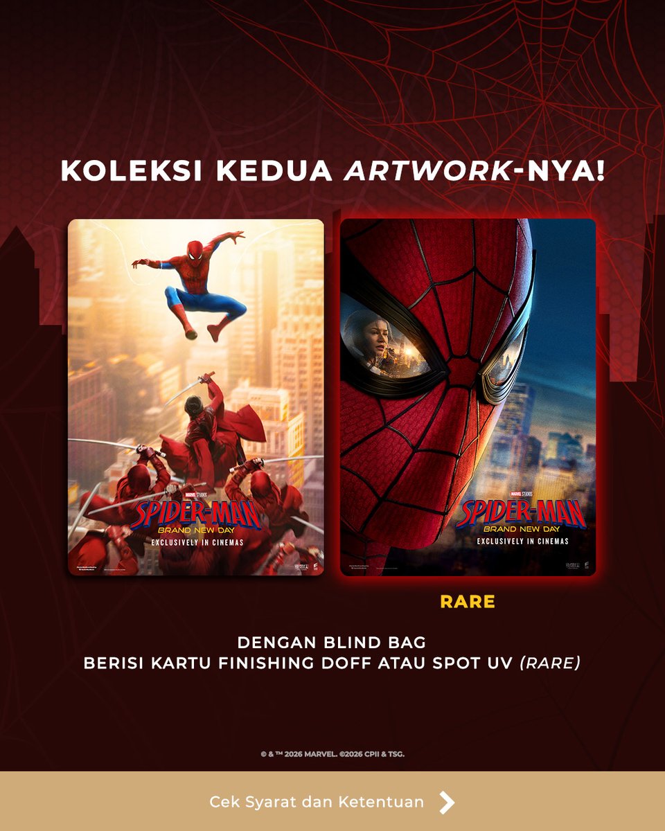cinema21's tweet photo. Ini yang kalian tungguin kan para fans Spidey? 👀🕷️

Yuk, lengkapi pengalaman nonton SPIDER-MAN: BRAND NEW DAY kamu dengan Limited Cinema Collectible Card (CCC) Spider-Man: Brand New Day!

Cek foto di bawah buat caranya ya~

Promo mulai 29 Juli 2026 ya, berlaku untuk pembelian paket secara offline. 

Persediaan terbatas di XXI Café dan The Premiere pilihan.

#JajanASIKdiXXI #SpiderManBrandNewDaydiXXI #NontonASIKdiXXI
