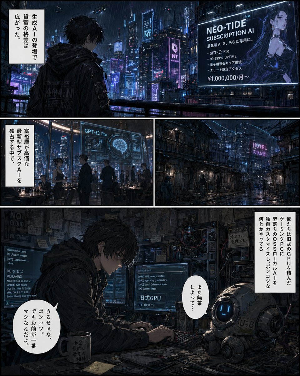 seido_AI's tweet photo. これが現実になるのも、それはそれでロマン
#AI漫画 #サイバーパンク https://t.co/WcNyTsV02h