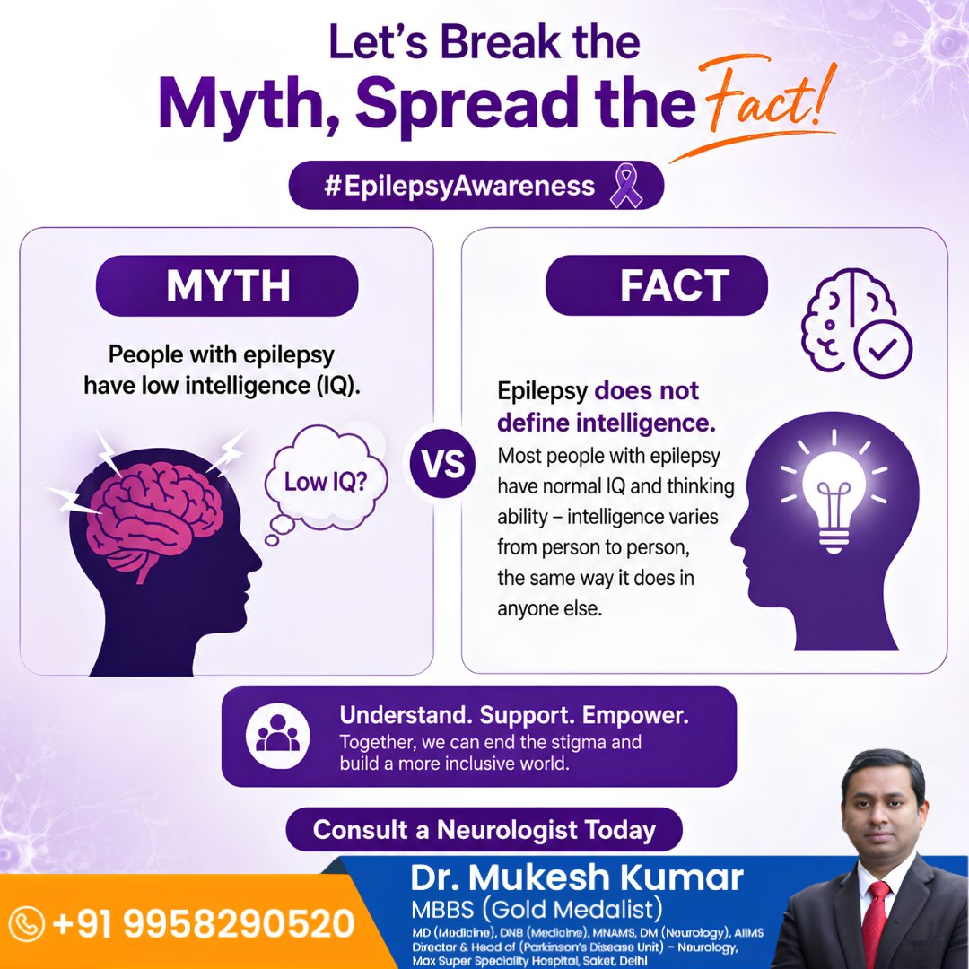 dr_kumar01's tweet photo. 🧠💜 Epilepsy doesn't define intelligence—it never has.

Dr. Mukesh Kumar
📱 Call: +91 99582 90520

#EpilepsyAwareness #BreakTheMyth #SpreadTheFact #EndTheStigma #Neurology #BrainHealth #EpilepsySupport #SeizureAwareness #HealthAwareness #Neurologist #DrMukeshKumar  #MaxHospital https://t.co/t2wCo8hN5M
