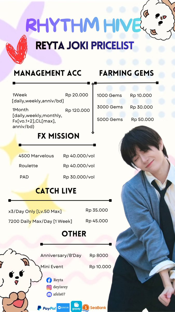 morisawafels's tweet photo. hi guys bgi yg sibuk g sempet main akun game RHYTHM HIVE ksayanganny aku open joki^^
untk kemanan akun?jngn khawatir akun km aman,boleh login lwt platform yg lain(bkn email utamamu)
login wv/fb
testi?ada
mu tnya² dlu dm aj^^ #rhythmhive #rh_ina #zonauang #zonajajan https://t.co/D3zJ2jMn7v