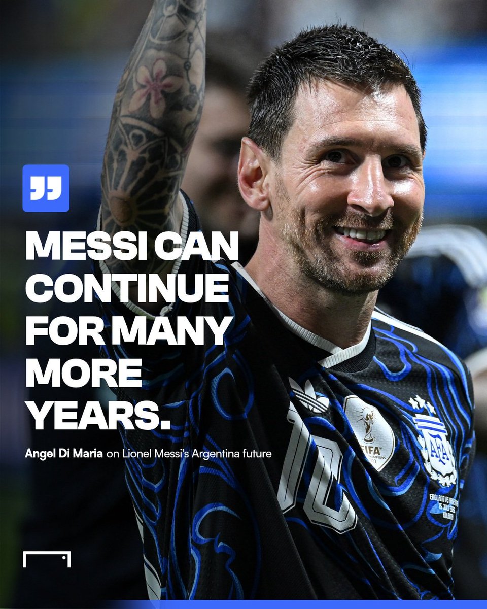 goal's tweet photo. Angel Di Maria is backing Lionel Messi to continue with Argentina 🇦🇷

"Leo has to keep going as long as he wants."

"I think he can continue for many more years. At 39, he's shown that he's one of the best and that he can continue to be one of the best in history. He has no ceiling, there's nothing more for him."

Imagine if he makes it to the next World Cup 👀