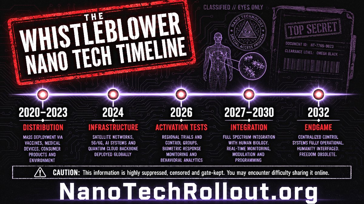 NanoTechRollout's tweet photo. The Whistleblower Nano Tech Timeline

Join our Substack &amp; get email alerts: https://t.co/fW7rdckSyV

https://t.co/AQqfmvQkIJ

Fight The Censorship - Like, Comment &amp; Re-Tweet https://t.co/B58EmvHM2C