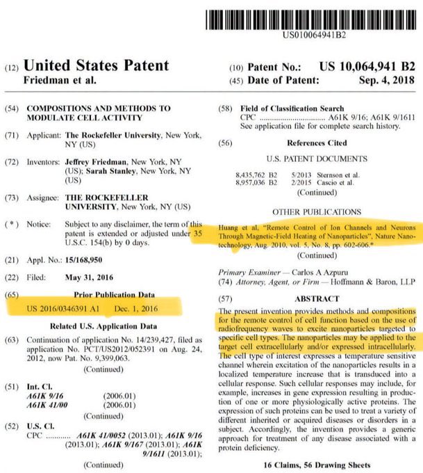 JuanOsavin107Q's tweet photo. ROCKEFELLER PATENT FOR REMOTE CONTROL OF YOUR CELLS USING 5G/6G. 2016 https://t.co/WesvnLPSLE